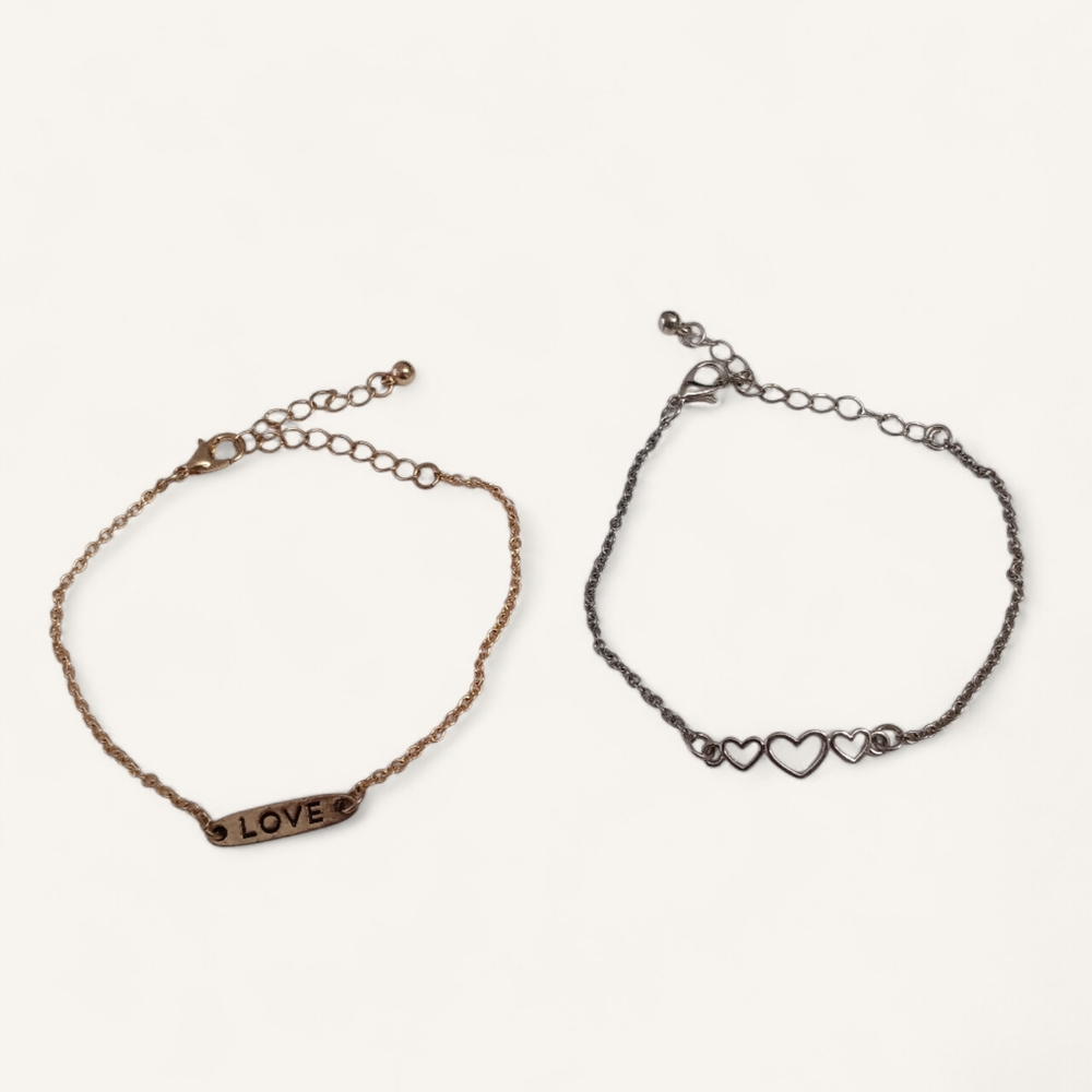 💥3/$12 Gold and Silver Heart and Love Bracelet Set NWOT